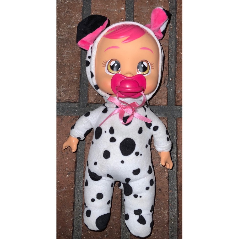 IMC Toys Cry Babies Dotty the Dalmatian Doll Pink Hair Spotted Outfit 10"